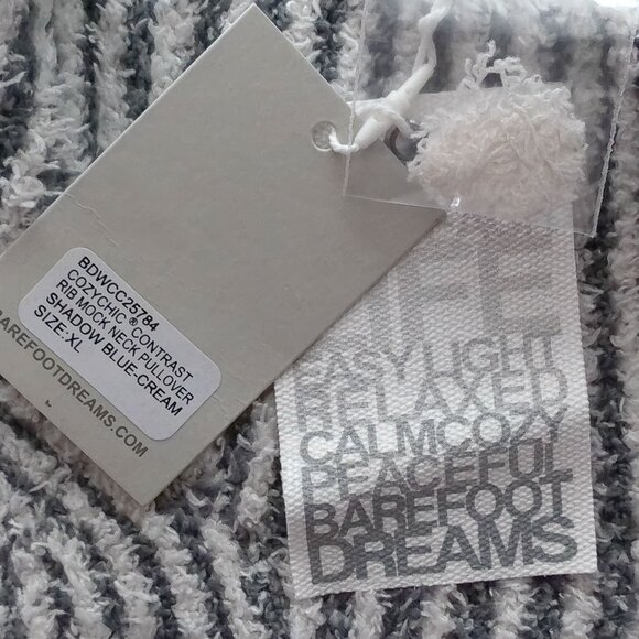 BAREFOOT DREAMS COZYCHIC NWTLong Sleeve Cowl Neck Cream w/Gray Stripe Sweater XL - Picture 5 of 9